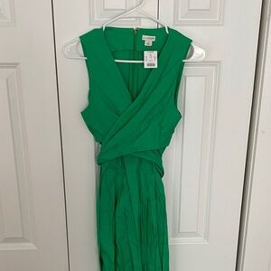 J. Crew Bright Green Sleeveless Wrap-Style Midi Dress